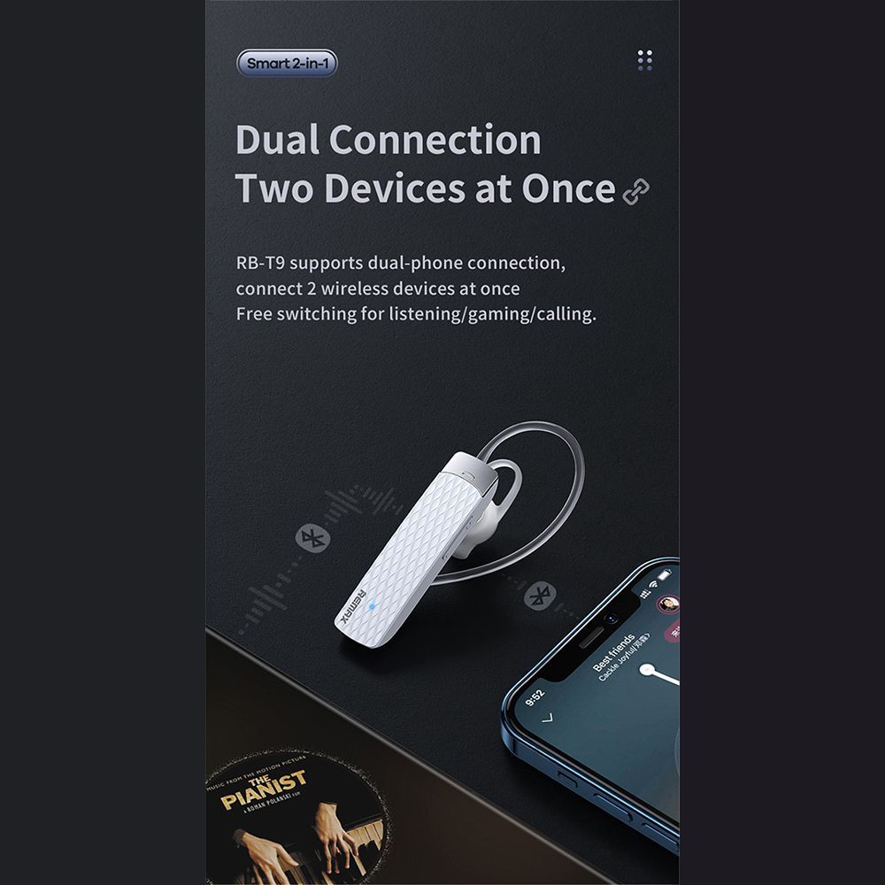 REMAX Bluetooth Headset - RB-T9 (multi-point + EDR) Μπλέ