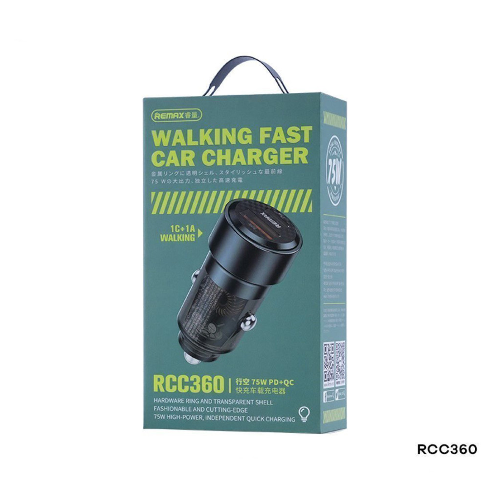 Φορτιστής Αυτοκινήτου REMAX Walking Series RCC360 75W PD+QC|1C+1A|3A Μαύρο