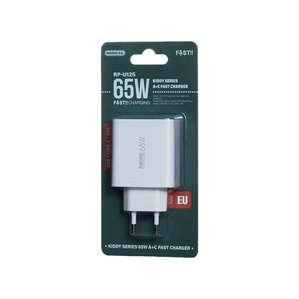 Φορτιστής REMAX Kiddy Series Fast Charge RP-U125 65W, USB-A+USB-C Λευκό