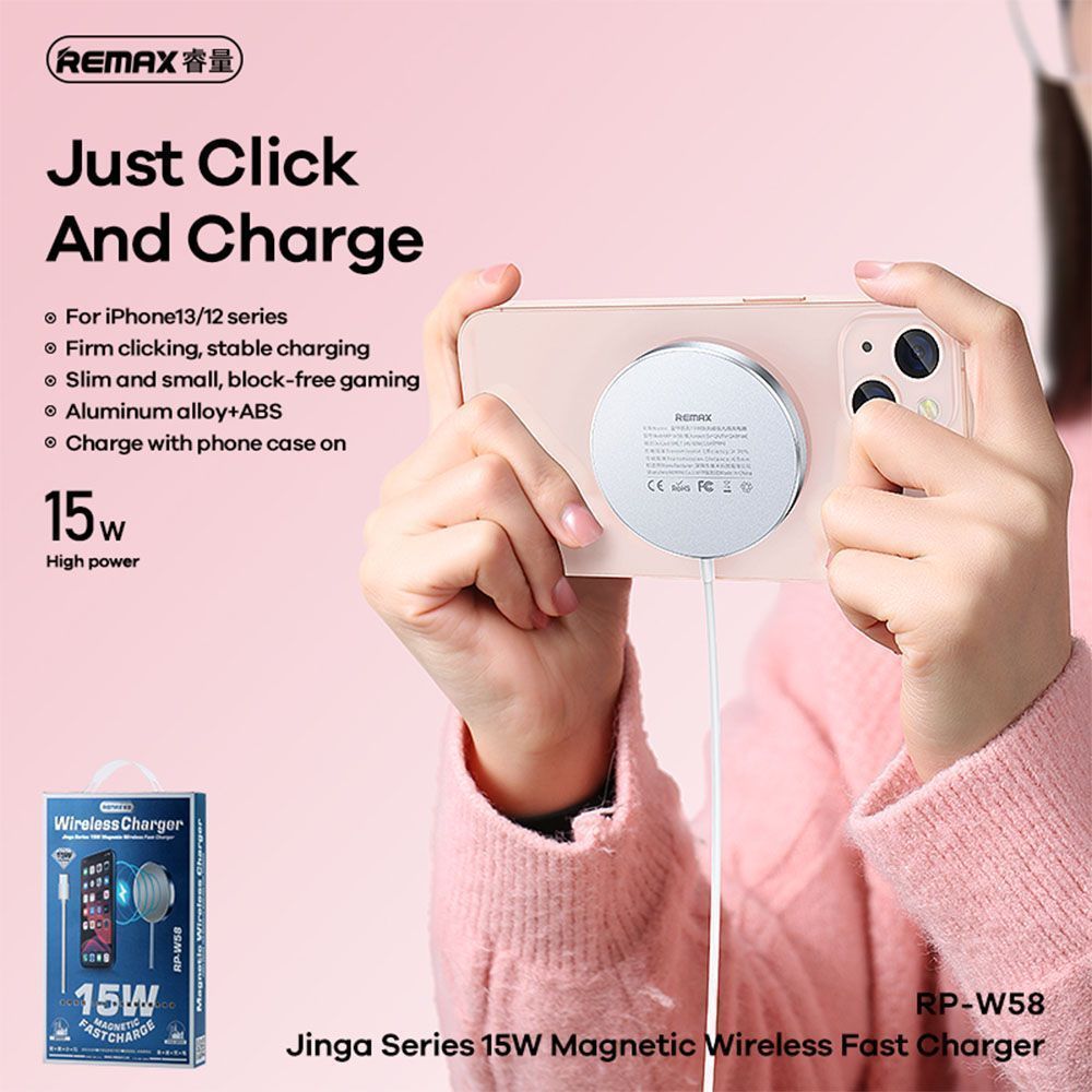Ασύρματος Μαγνητικός Φορτιστής REMAX Jinga Series 15W (RP-W58) με MagSafe Λευκό
