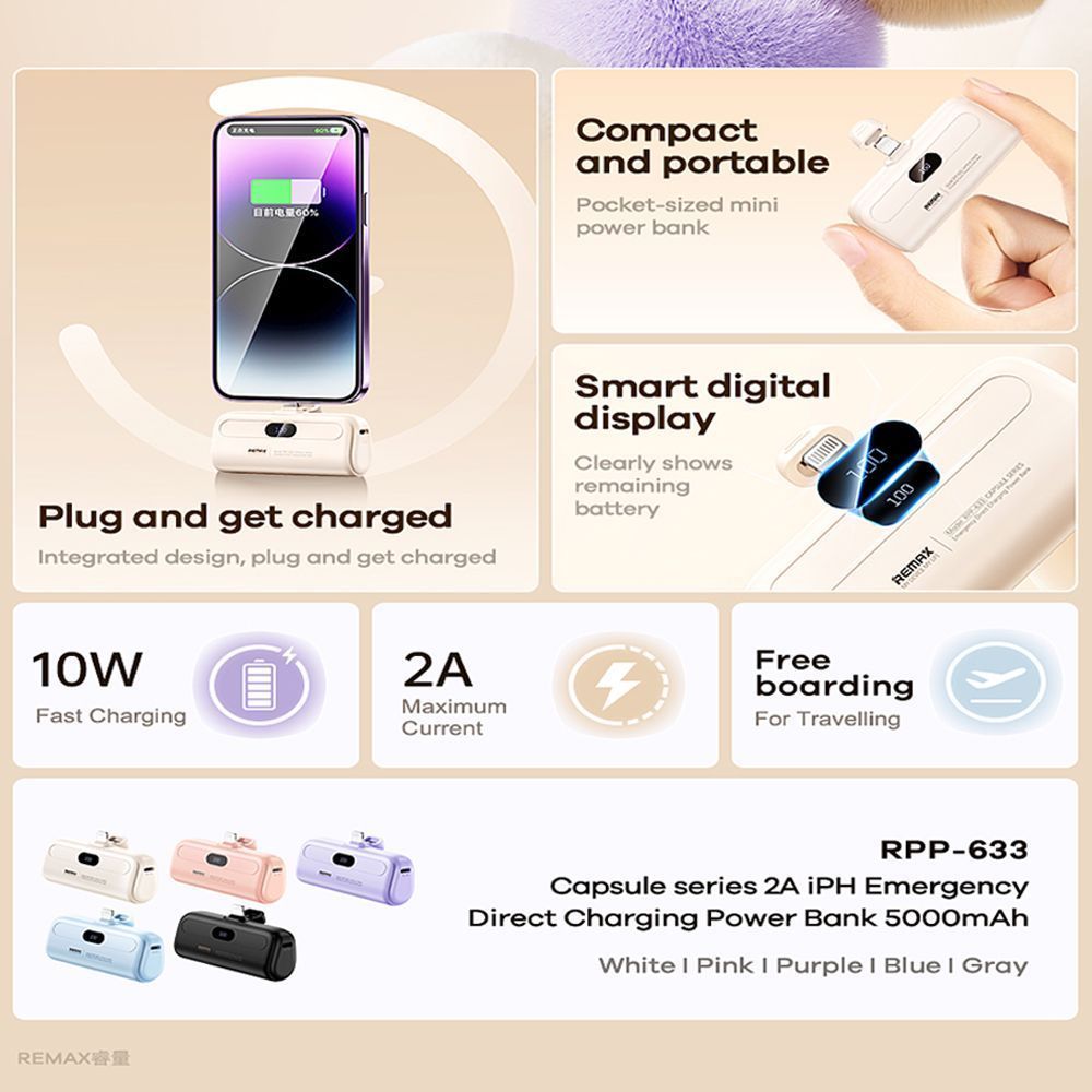 REMAX Capsule Series Power Bank 5000mAh RPP-633 (Lightning) Μπλέ