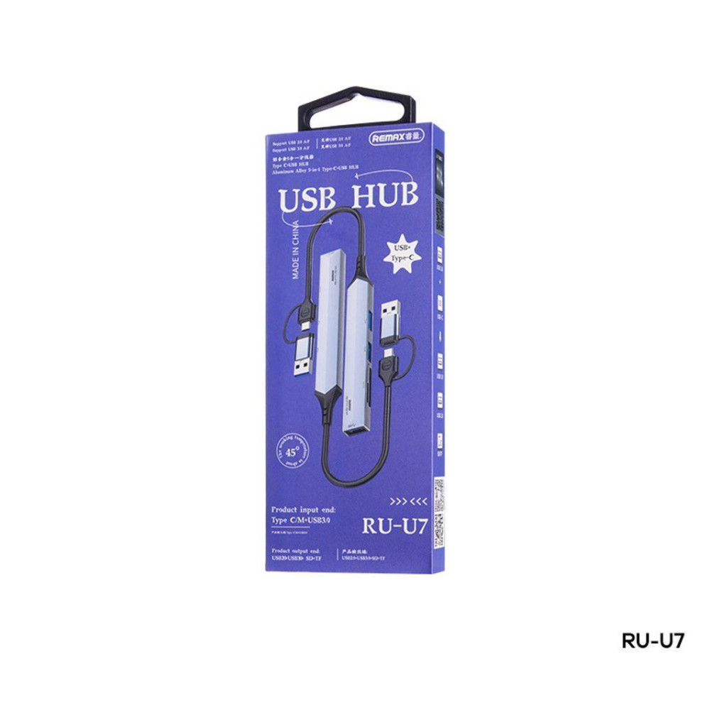 Remax RU-U7 5-in-1 USB-A 3.0 / TYPE-C USB HUB Adapter Ασημί
