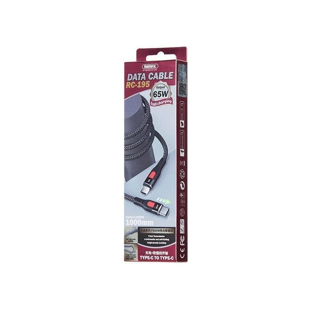 Καλώδιο Remax RC-195 Lesu Series Braided PD65W|Fast Charge Type-C to Type-C 1m Μαύρο