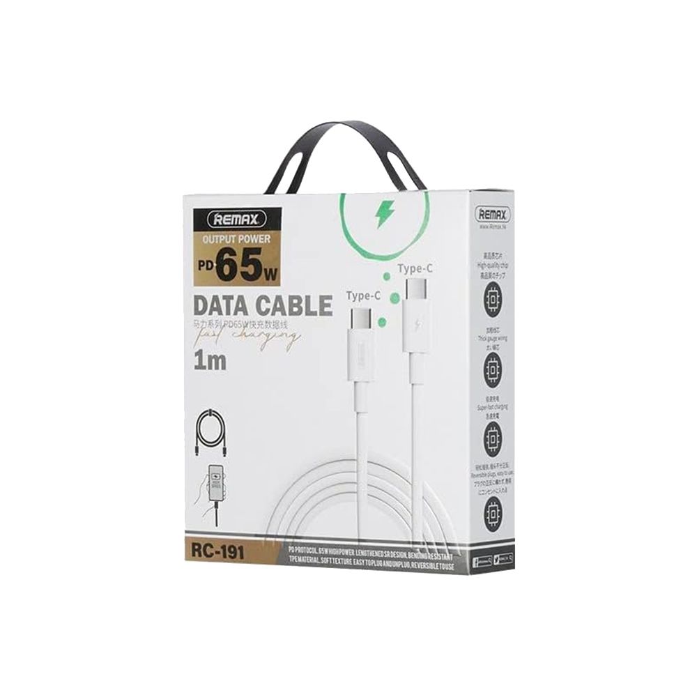 Καλώδιο Remax RC-191 Marlik Series PD 65W|Fast Charge Type-C to Type-C 1m Λευκό