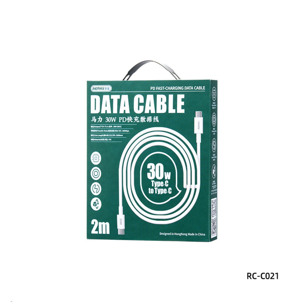 Καλώδιο Remax RC-C021 Marlik Series PD 30W|Fast Charge Type-C to Type-C 2m Λευκό