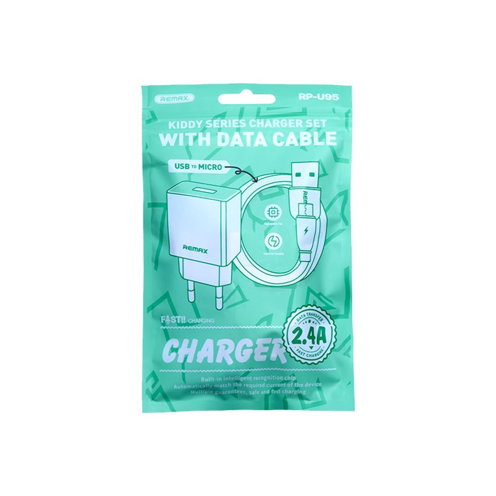 Φορτιστής REMAX  Kiddy Series 2.4A 12W RP-U95 Charger USB-A με Καλώδιο Micro USB Λευκό
