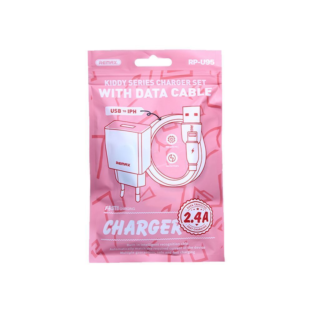 Φορτιστής REMAX  Kiddy Series 2.4A 12W RP-U95 Charger USB-A με Καλώδιο Lightning Λευκό