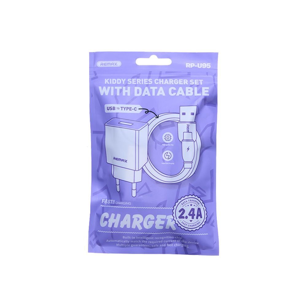 Φορτιστής REMAX  Kiddy Series 2.4A 12W RP-U95 Charger USB-A με Καλώδιο Type C Λευκό
