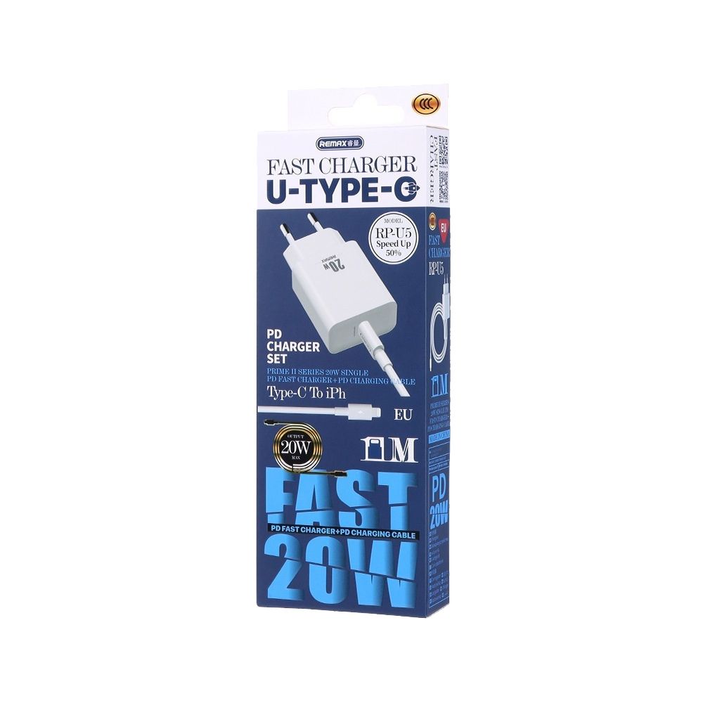 Φορτιστής REMAX Prime Series RP-U5 20W USB-C με Καλώδιο USB-C σε Lightning Λευκό