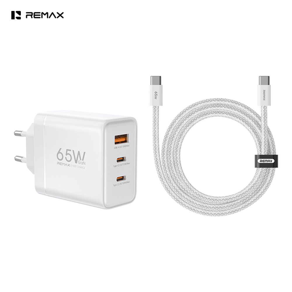 Φορτιστής REMAX Tigin Series Fast Charger CA-20(ACC65W) 65W με USB-A+2xUSB-C και Καλώδιο USB-C Λευκό