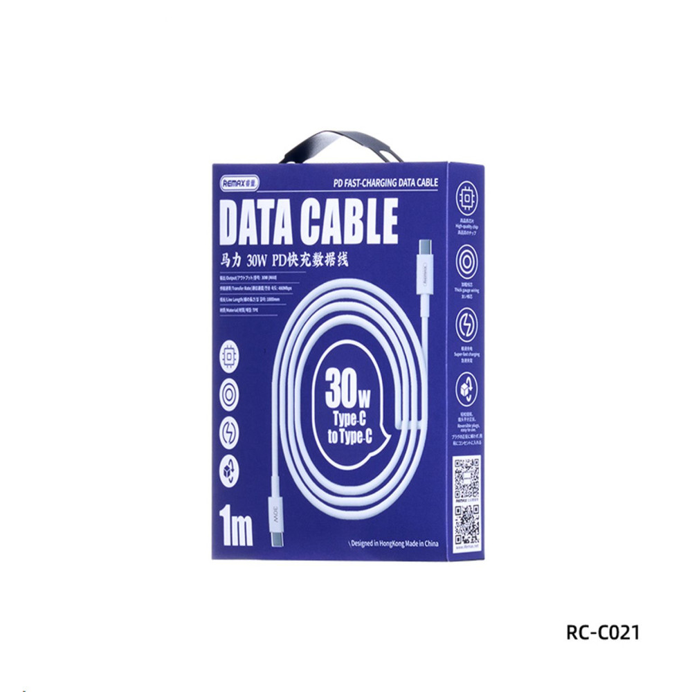 Καλώδιο Remax RC-C021 Marlik Series PD 30W|Fast Charge Type-C to Type-C 1m Λευκό