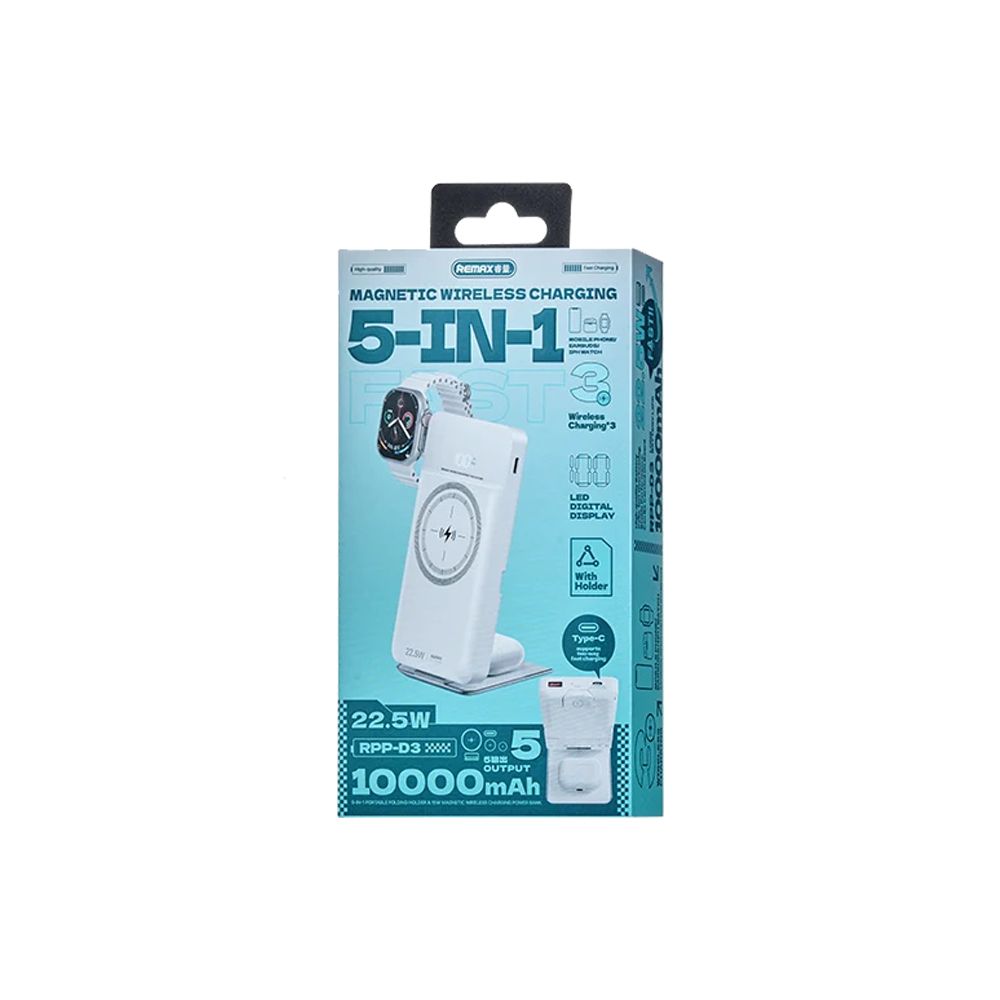 REMAX Ασύρματο Power-Bank 5-σε-1 10000mAh 15W RPP-D3 Λευκό