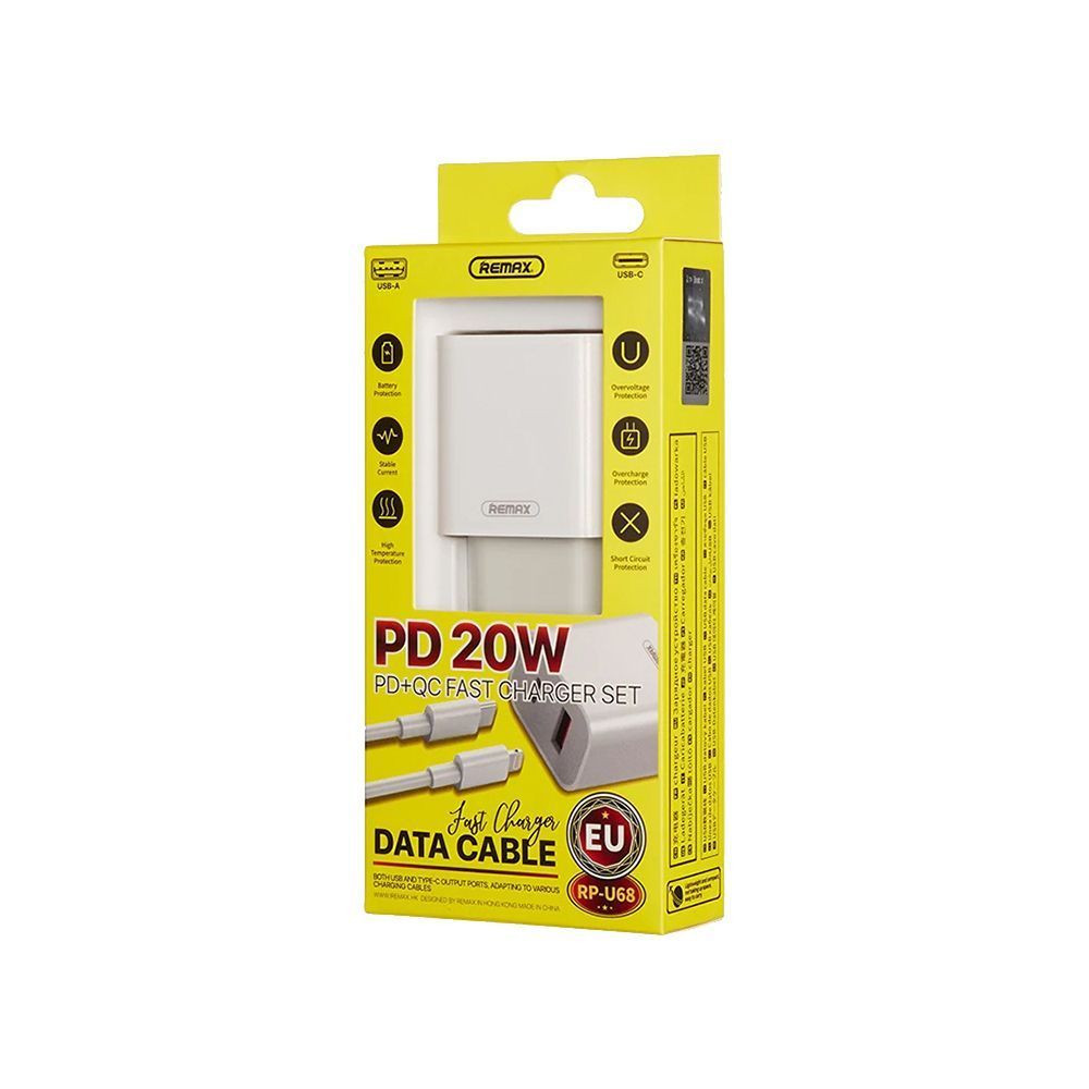 Φορτιστής REMAX Surie Series Fast Charge RP-U68 20W A+C με Καλώδιο USB-C σε Lightning Λευκό