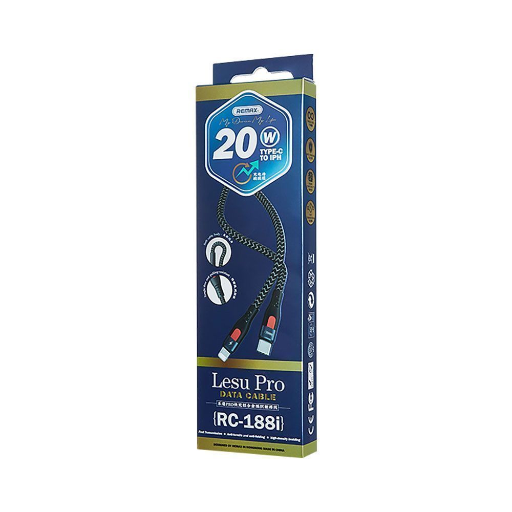 Καλώδιο Remax RC-188i Lesu Pro Series Braided PD20W|Fast Charge Type-C to Lightning 1m Μαύρο