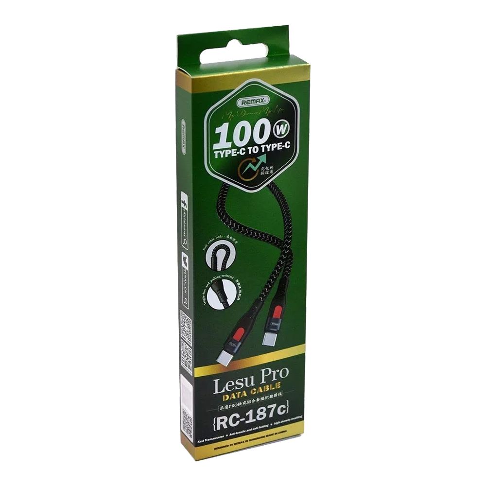 Καλώδιο Remax RC-187c Lesu Pro Series Braided 100W|Fast Charge Type-C to Type-C 1m Μαύρο