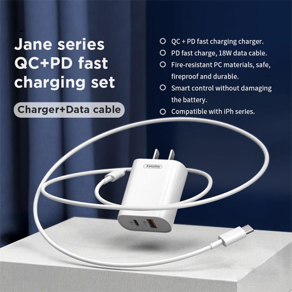 Φορτιστής REMAX Jane Series RP-U37 USB/Type C QC3.0 20W PD Fast Charger με καλώδιο Lightning Λευκό