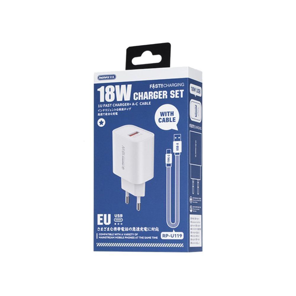 Φορτιστής REMAX  Kiddy Series 18W RP-U119 Charger USB-A με Καλώδιο Type C Λευκό