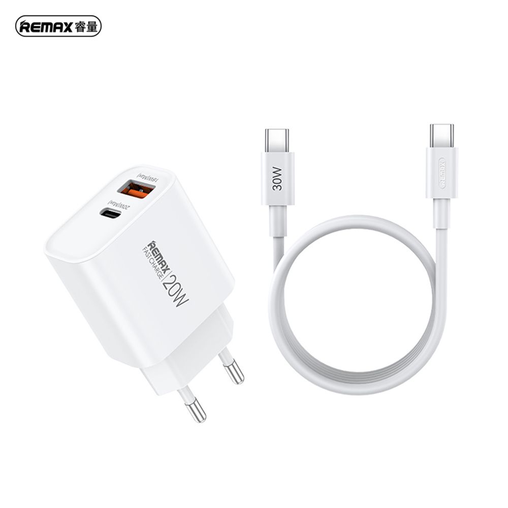 Φορτιστής REMAX Fast Charger RP-U120 20W με USB-A+USB-C με Καλώδιο USB-C Λευκό