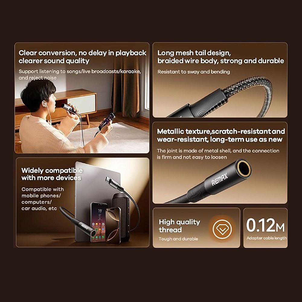 REMAX Velocity CB08 Μετατροπέας Type-C σε 3.5mm Jack Female 0.12M Μαύρο
