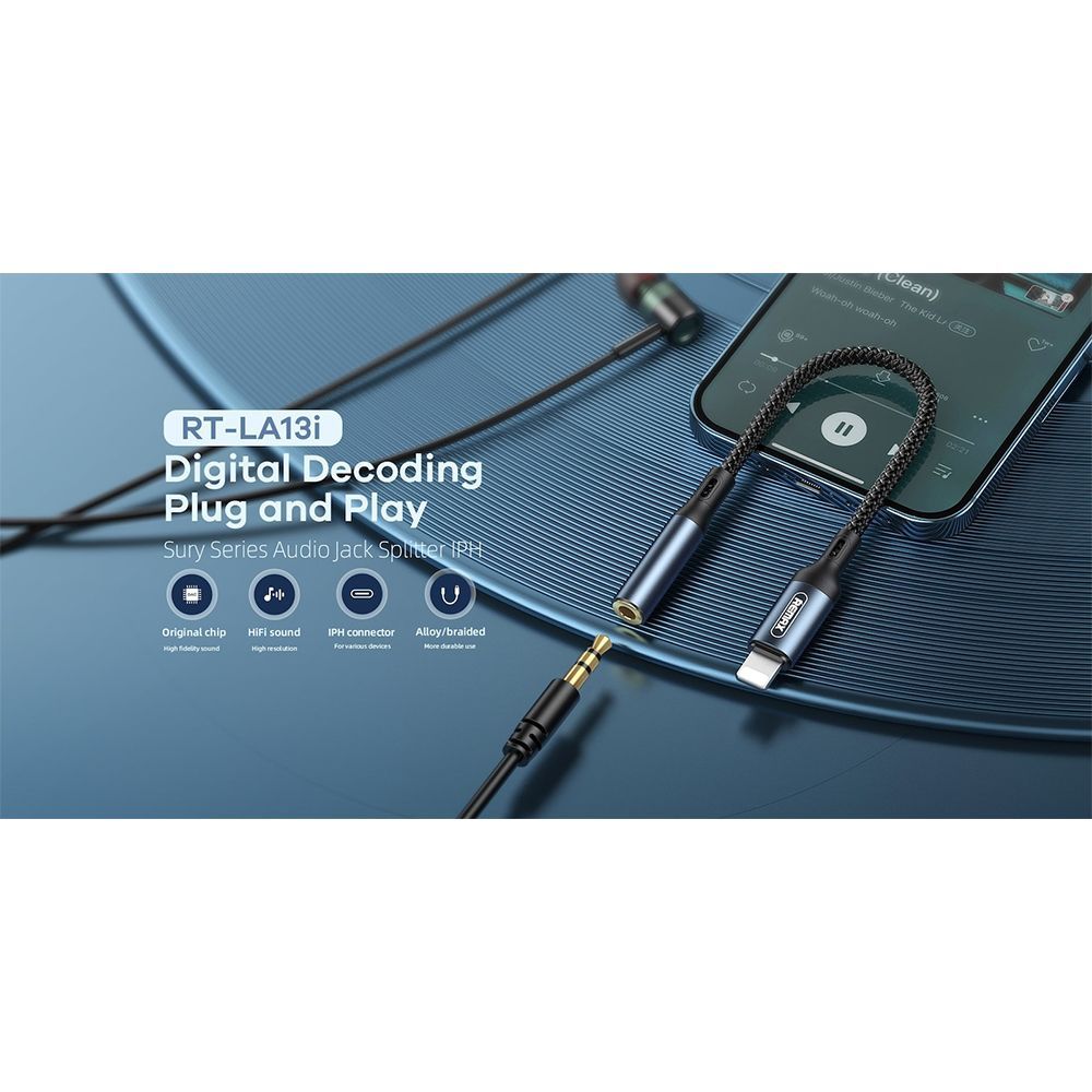 REMAX RL-LA13i Braided Μετατροπέας Lightning σε 3.5mm Jack Μαύρο