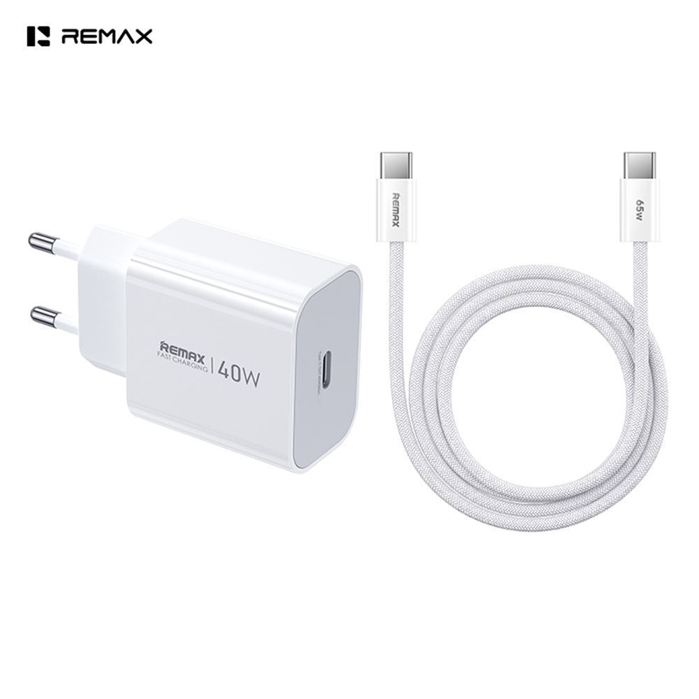 Φορτιστής REMAX Huiying GaN CA10(C40W) 40W USB-C με Καλώδιο USB-C σε USB-C Λευκό