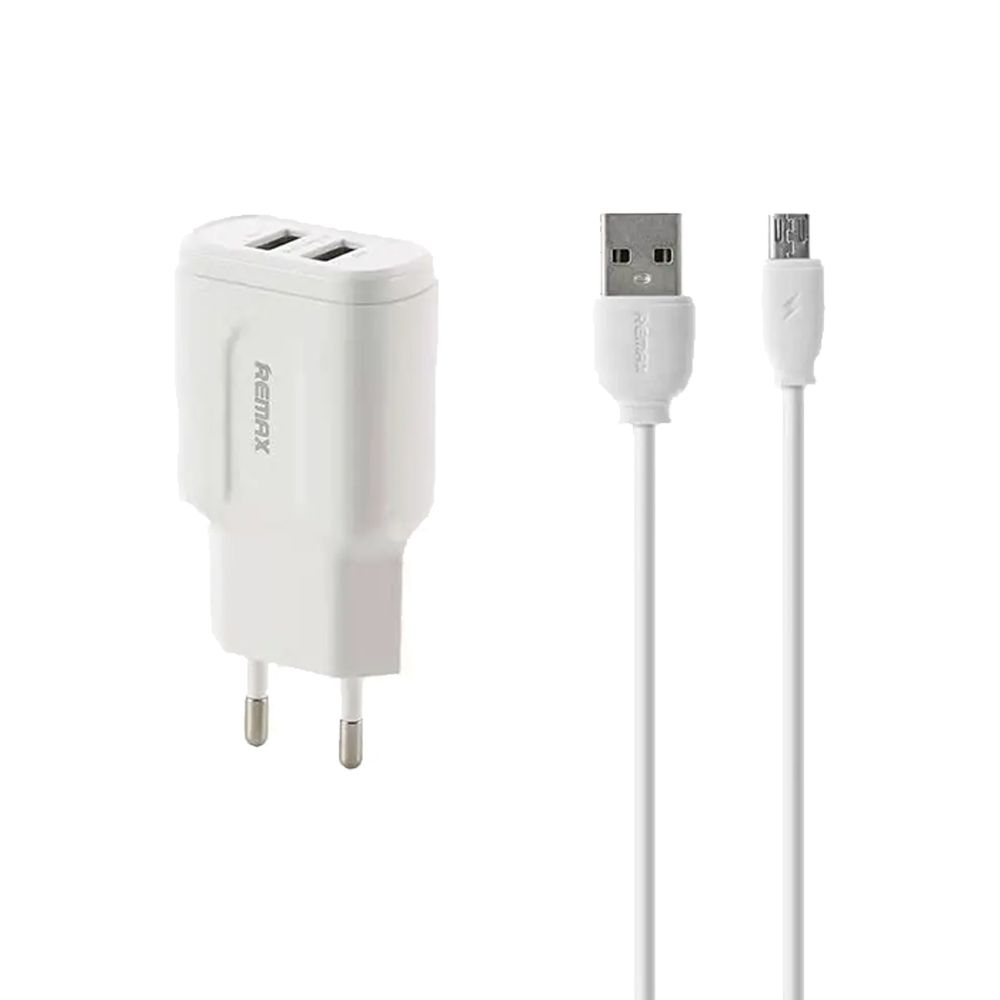 Φορτιστής REMAX Fast Charge RP-U22 + καλώδιο Micro USB 2.4A, 2xUSB Λευκό