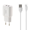 Φορτιστής REMAX Fast Charge RP-U22 + καλώδιο Lightning 2.4A, 2xUSB Λευκό