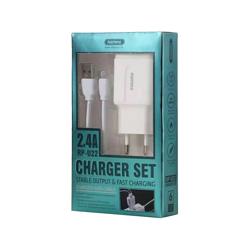 Φορτιστής REMAX Fast Charge RP-U22 + καλώδιο Type C 2.4A, 2xUSB Λευκό