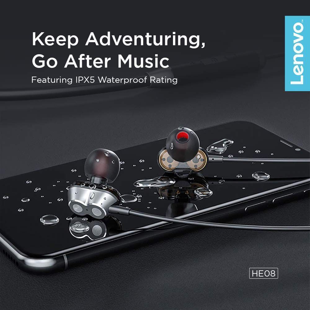 Lenovo Wireless Sports Earphone HE08 Μαύρο