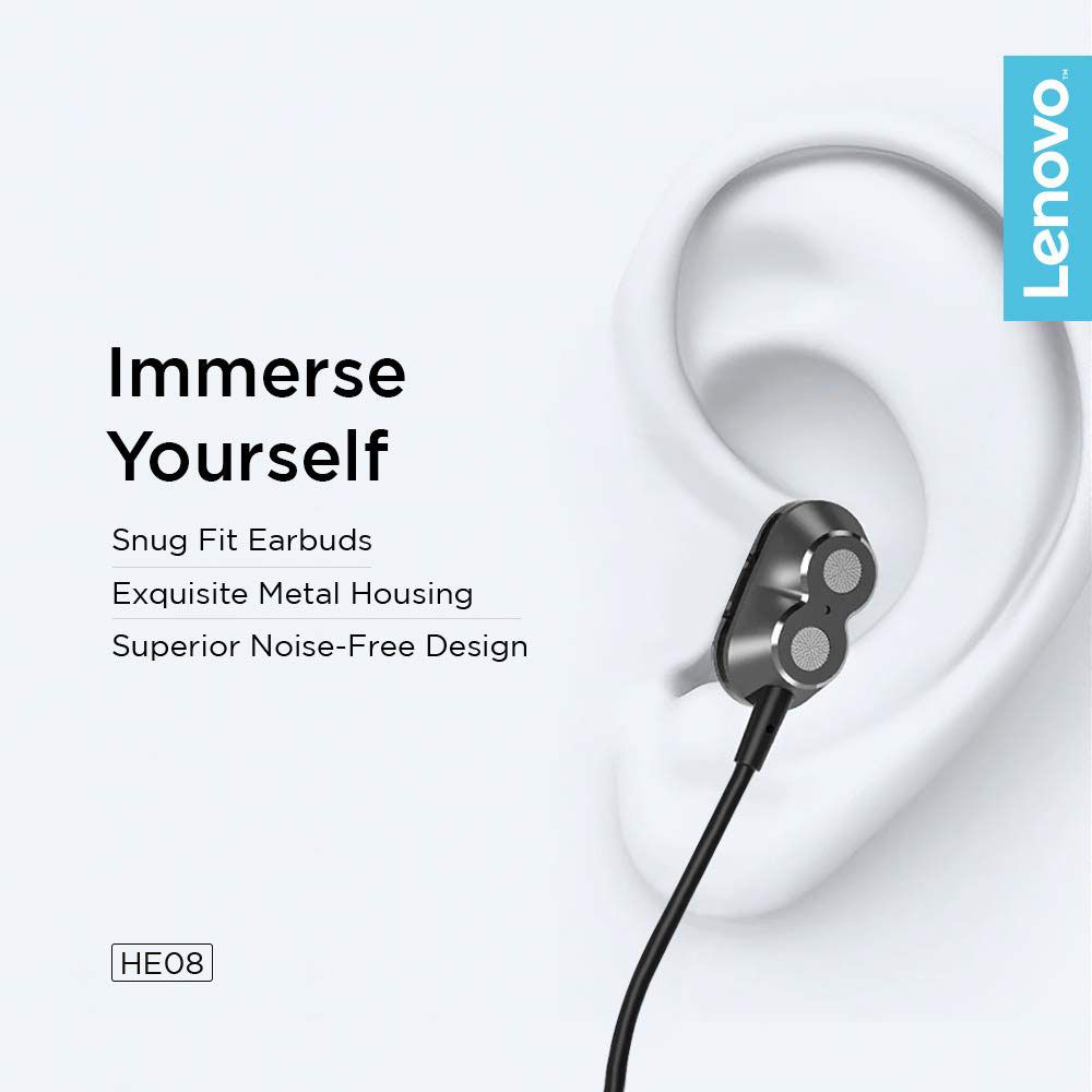 Lenovo Wireless Sports Earphone HE08 Μαύρο