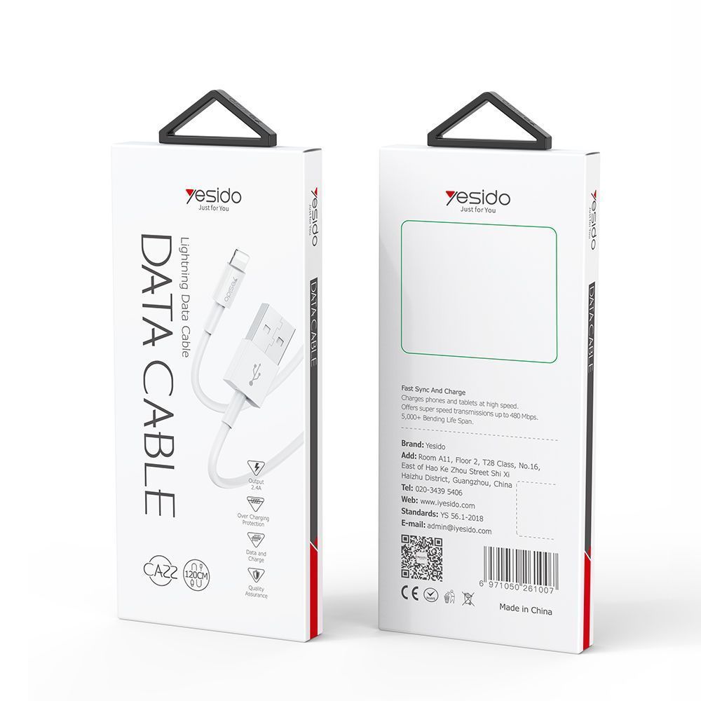 Καλώδιο Yesido CA22 USB-A σε Lightning 1.2m Λευκό