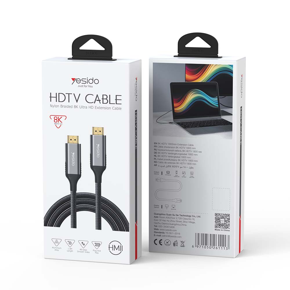Καλώδιο HDMI Yesido HM11 1.8m HDMI 2.1 8K/60Hz 48Gbps Μαύρο