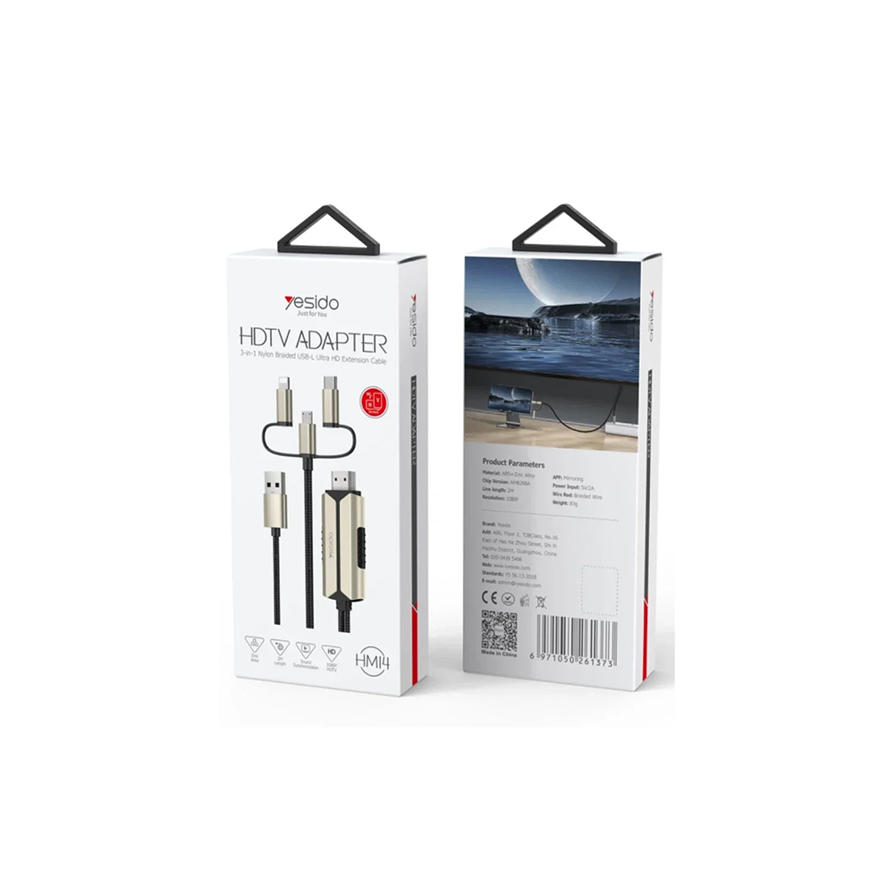 Καλώδιο HDMI 3 σε 1 Yesido HM14 Lightning / USB-C / Micro USB σε HDMI 1080p 2m Χρυσό