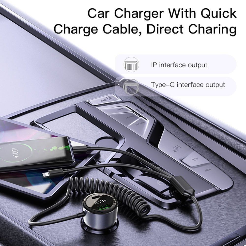 Φορτιστής Αυτοκινήτου Yesido Y58 USB-A + USB-C 60W με ενσωματωμένα καλώδια Type-C & Lightning και LED ένδειξη τάσης Μαύρο