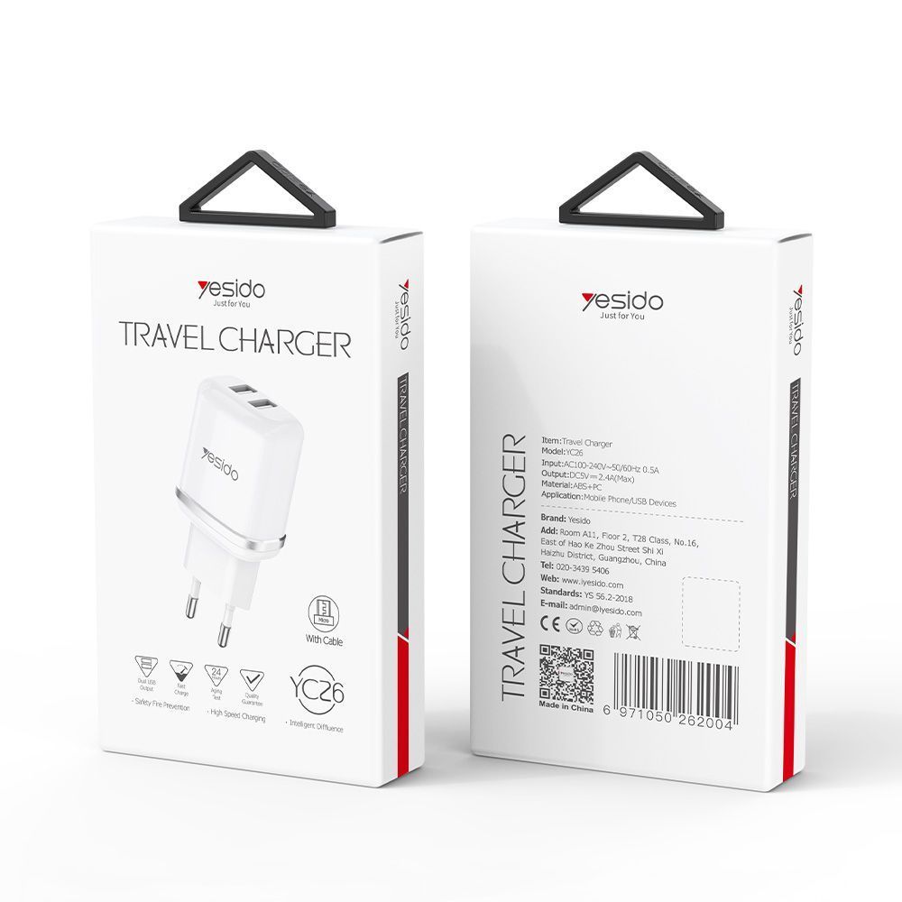 Φορτιστής Yesido YC26 2x USB-A 2.4A με καλώδιο Micro-USB Λευκό