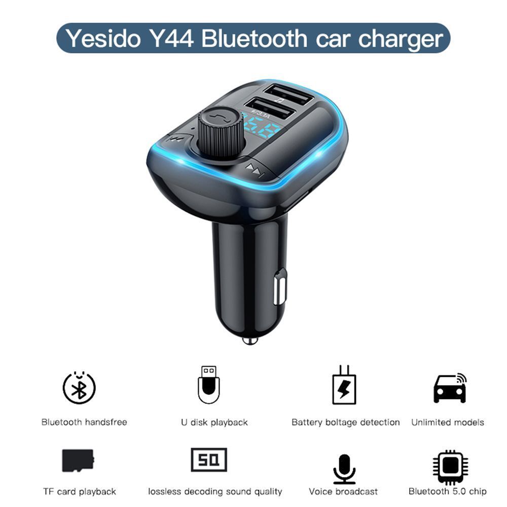 FM Transmitter Yesido Y44 Bluetooth με Φορτιστή Αυτοκινήτου 2xUSB-A Μαύρο