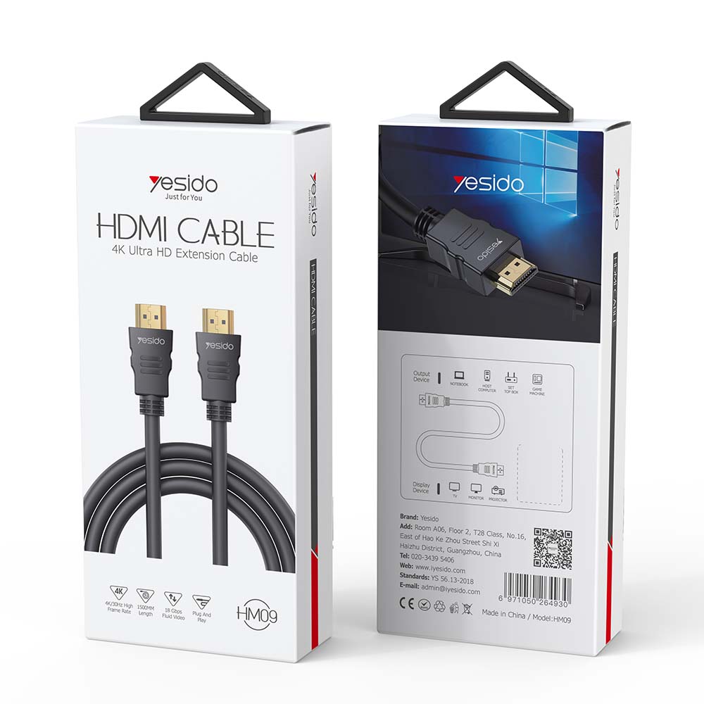 Καλώδιο HDMI Yesido HM09 1.5m 4K/30Hz 18Gbps Μαύρο
