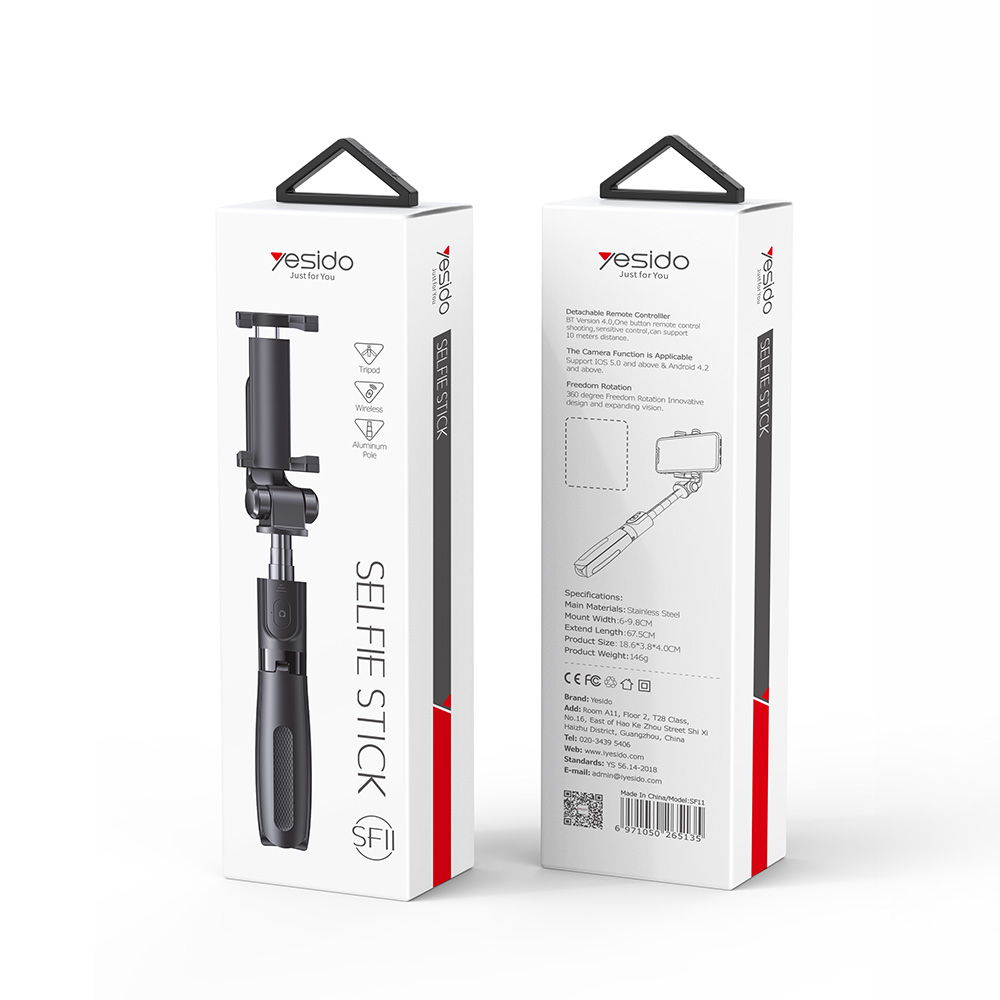 Yesido SF11 Selfie Stick με Bluetooth Χειριστήριο για κινητό Μαύρο