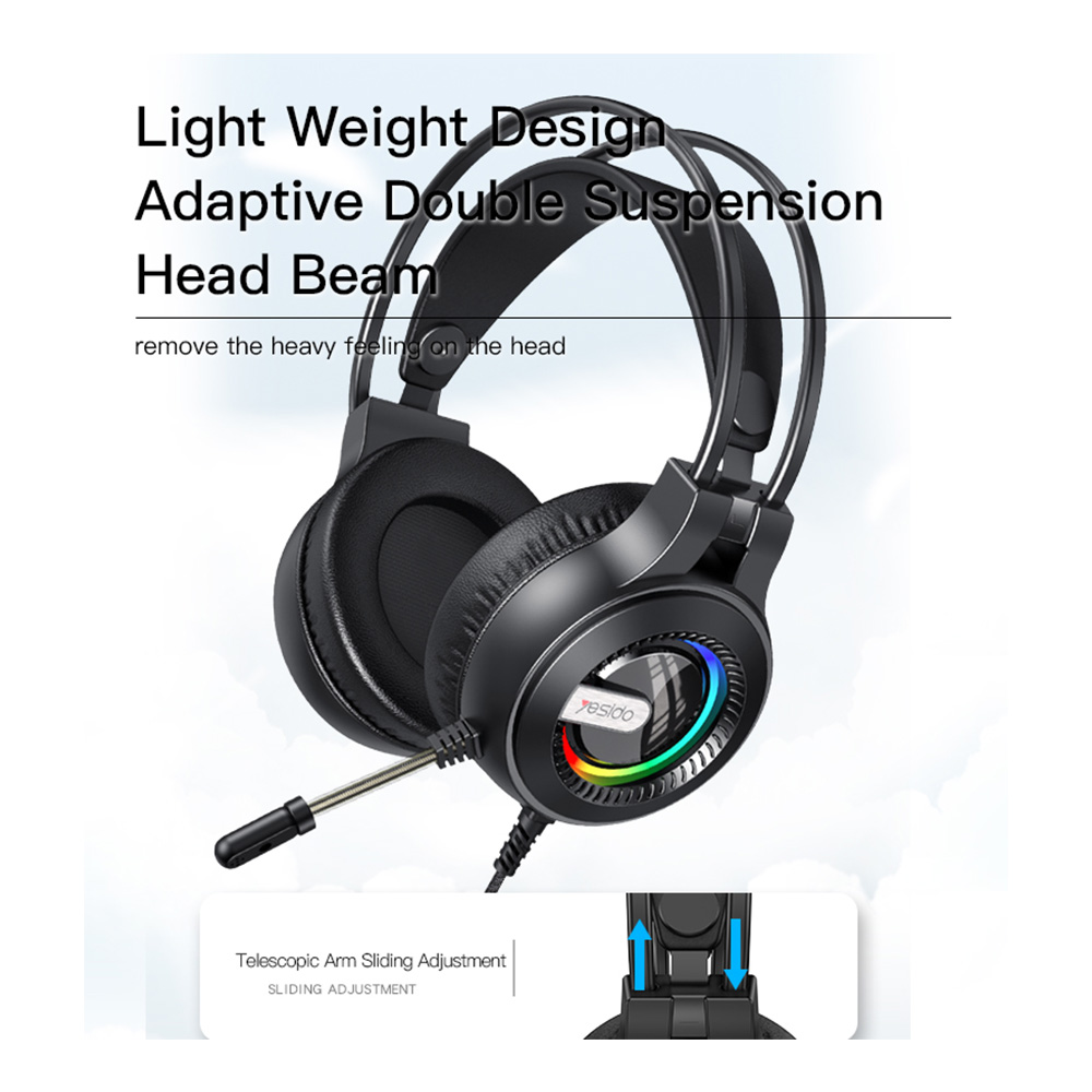 Pro Gaming Headset Yesido EK02 LED On Ear με σύνδεση USB & 2x3.5mm Μαύρο