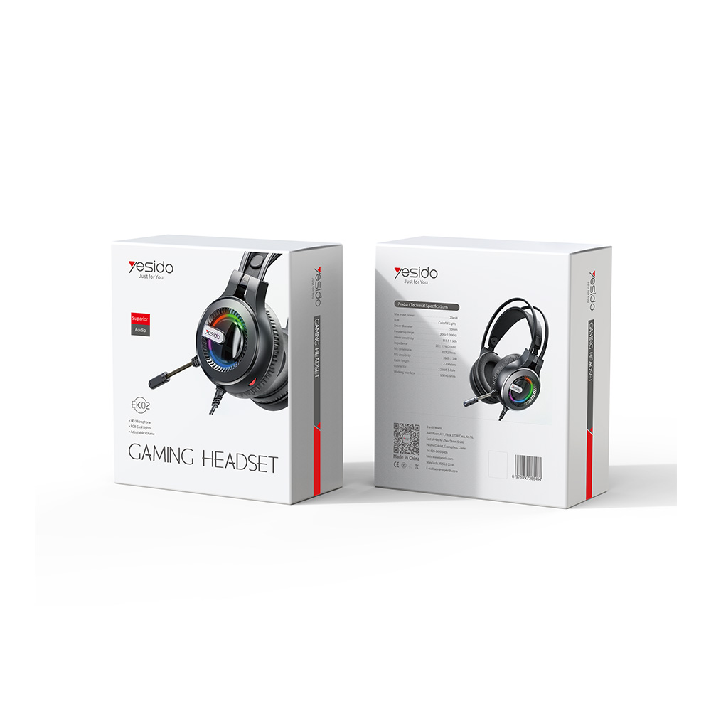 Pro Gaming Headset Yesido EK02 LED On Ear με σύνδεση USB & 2x3.5mm Μαύρο