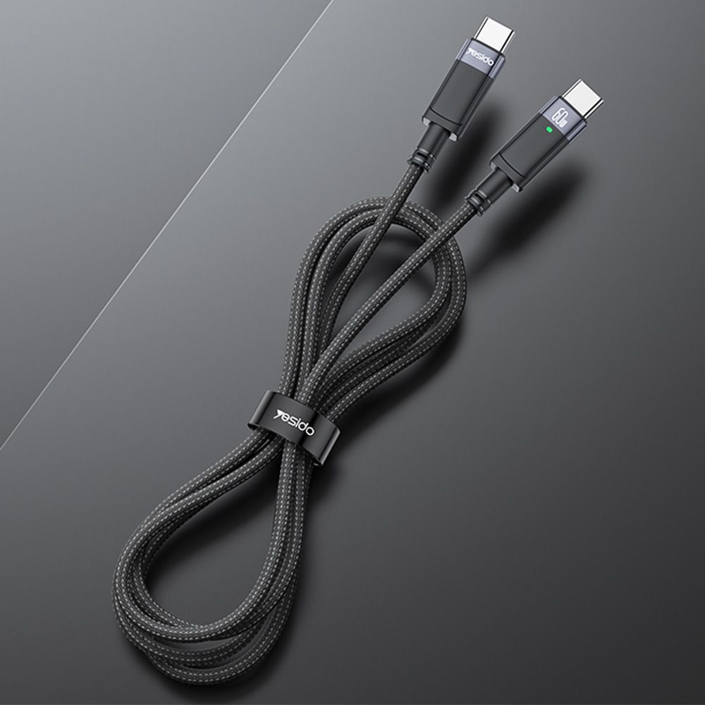 Καλώδιο Yesido CA160 Braided Type-C σε Type-C 60W με αυτόματη αποσύνδεση 1.2m Μαύρο