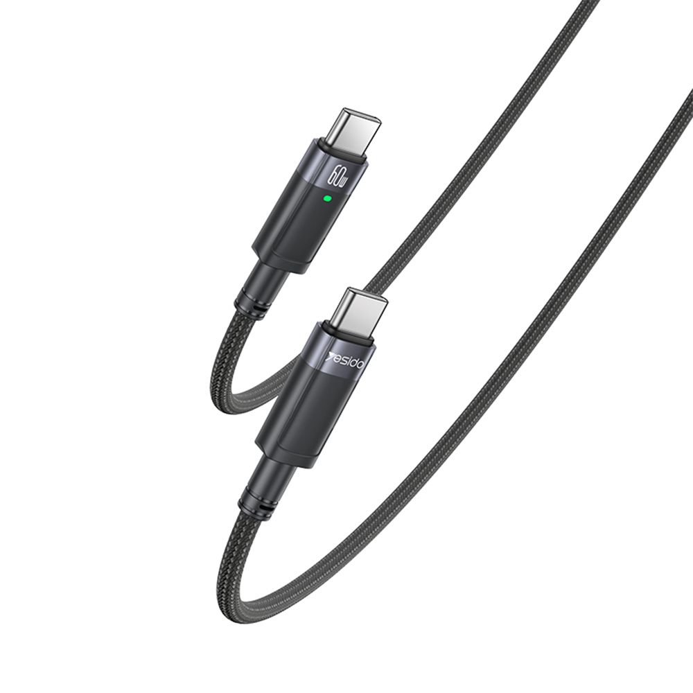 Καλώδιο Yesido CA160 Braided Type-C σε Type-C 60W με αυτόματη αποσύνδεση 1.2m Μαύρο