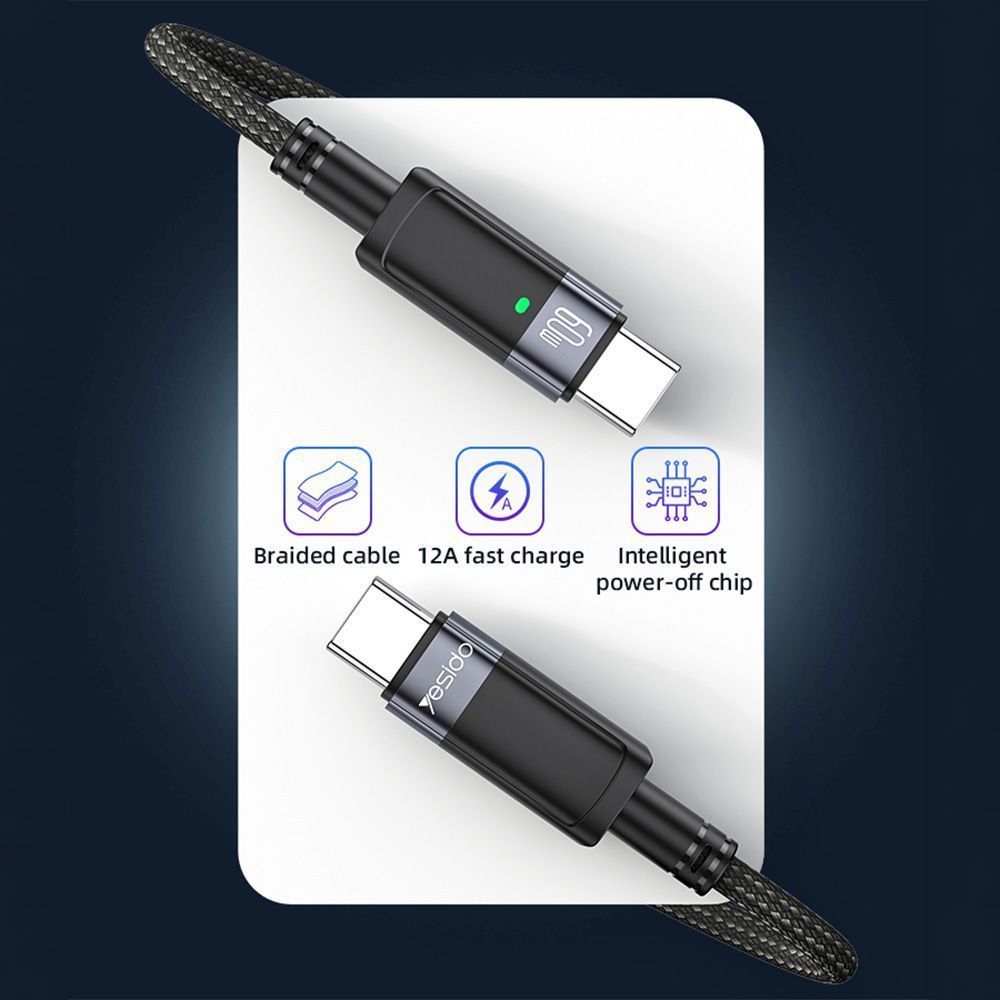 Καλώδιο Yesido CA160 Braided Type-C σε Type-C 60W με αυτόματη αποσύνδεση 1.2m Μαύρο