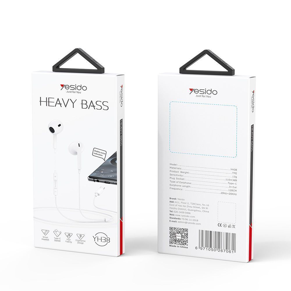 Ακουστικά Yesido Heavy Bass YH38 Type-C Λευκό