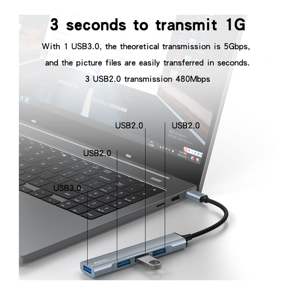 USB Hub Yesido HB17 Type-C σε 4x USB-A Μπλέ