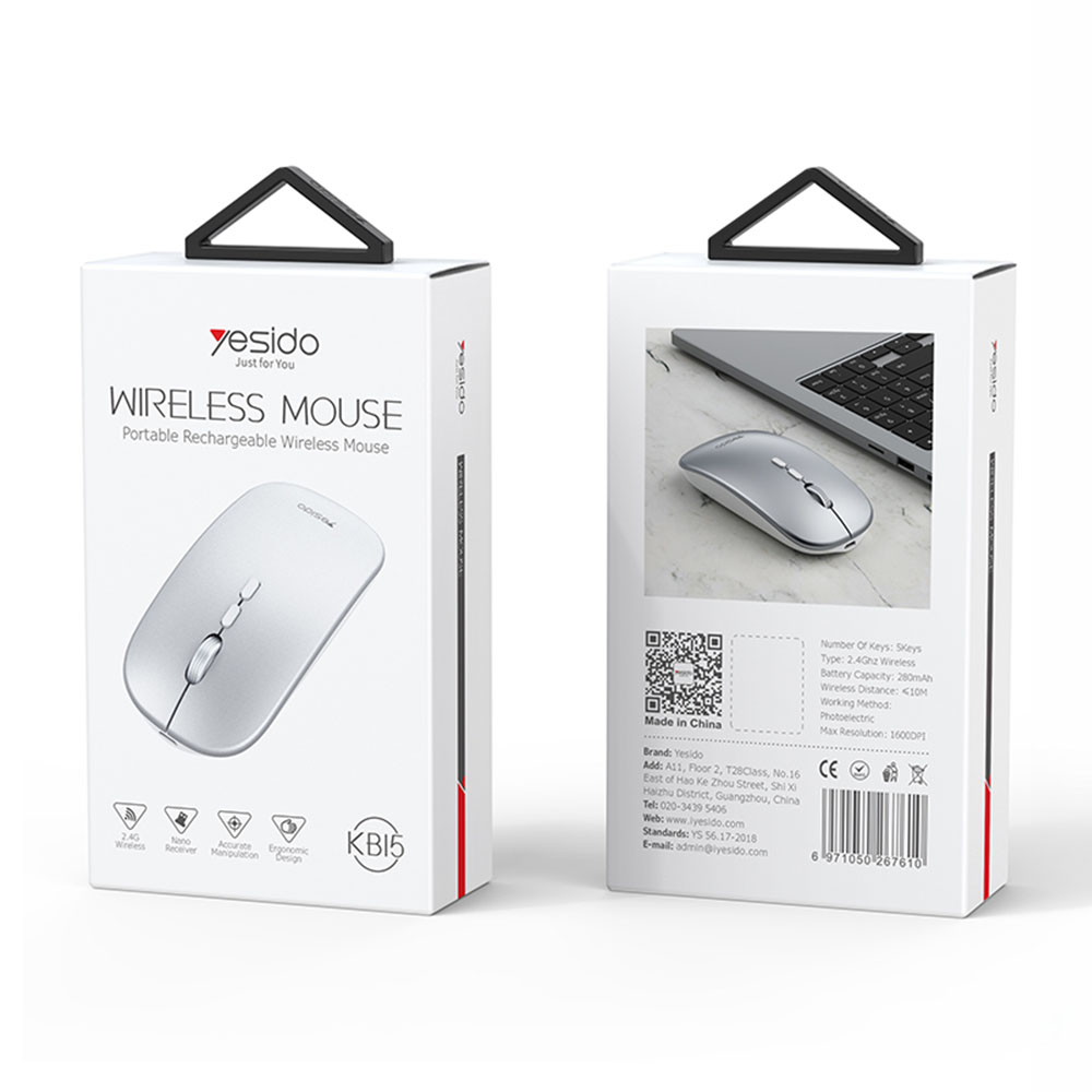 Ασύρματο Επαναφορτιζόμενο Ποντίκι Yesido KB15 2.4G Ασημί