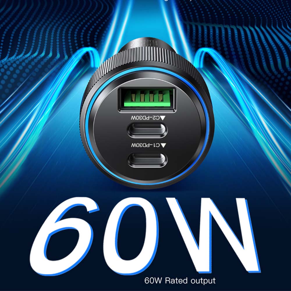 Φορτιστής Αυτοκινήτου Yesido Y50 USB-A + 2x USB-C 60W Μαύρο