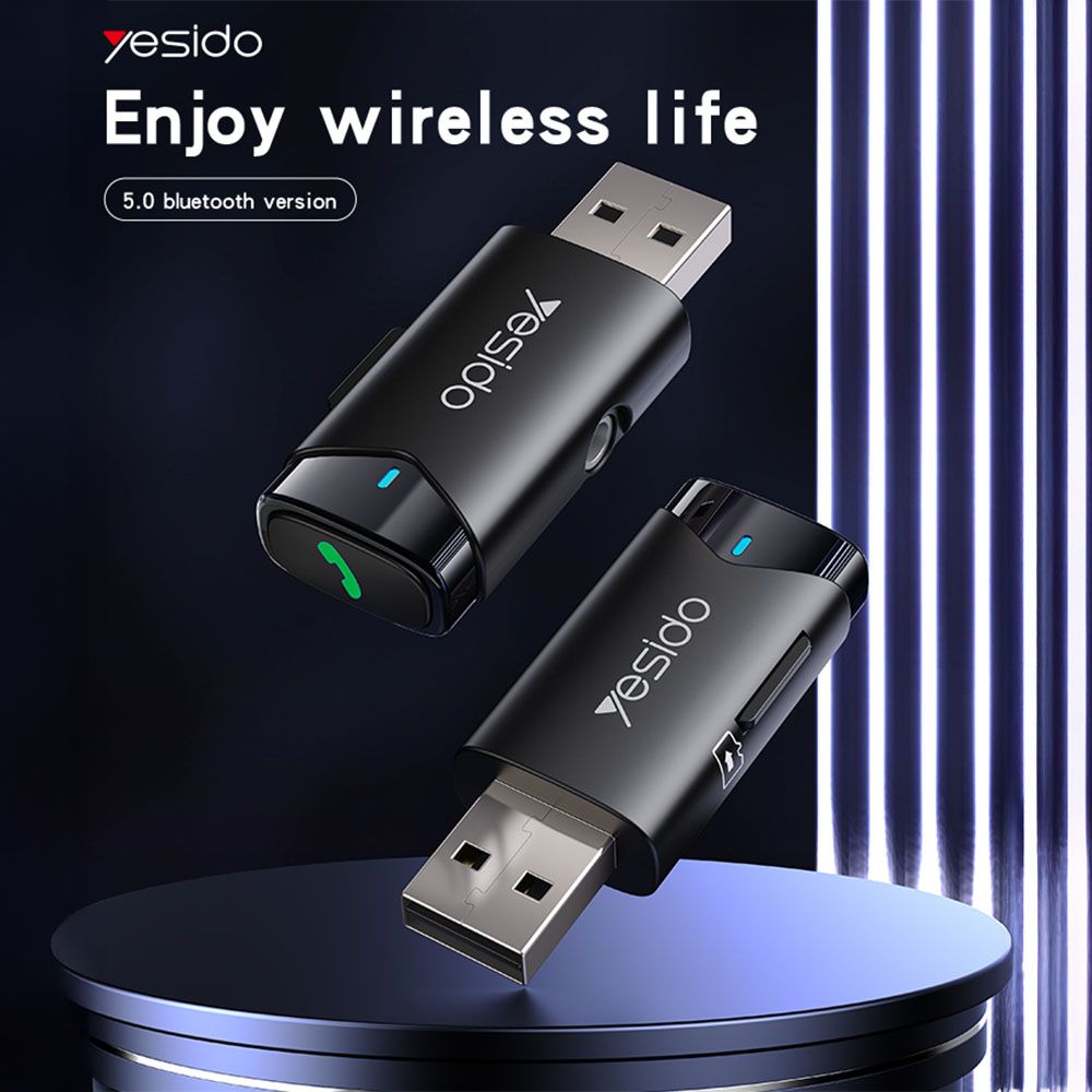 Yesido Αντάπτορας Bluetooth Αυτοκινήτου 5.0 USB σε AUX YAU40 Μαύρο