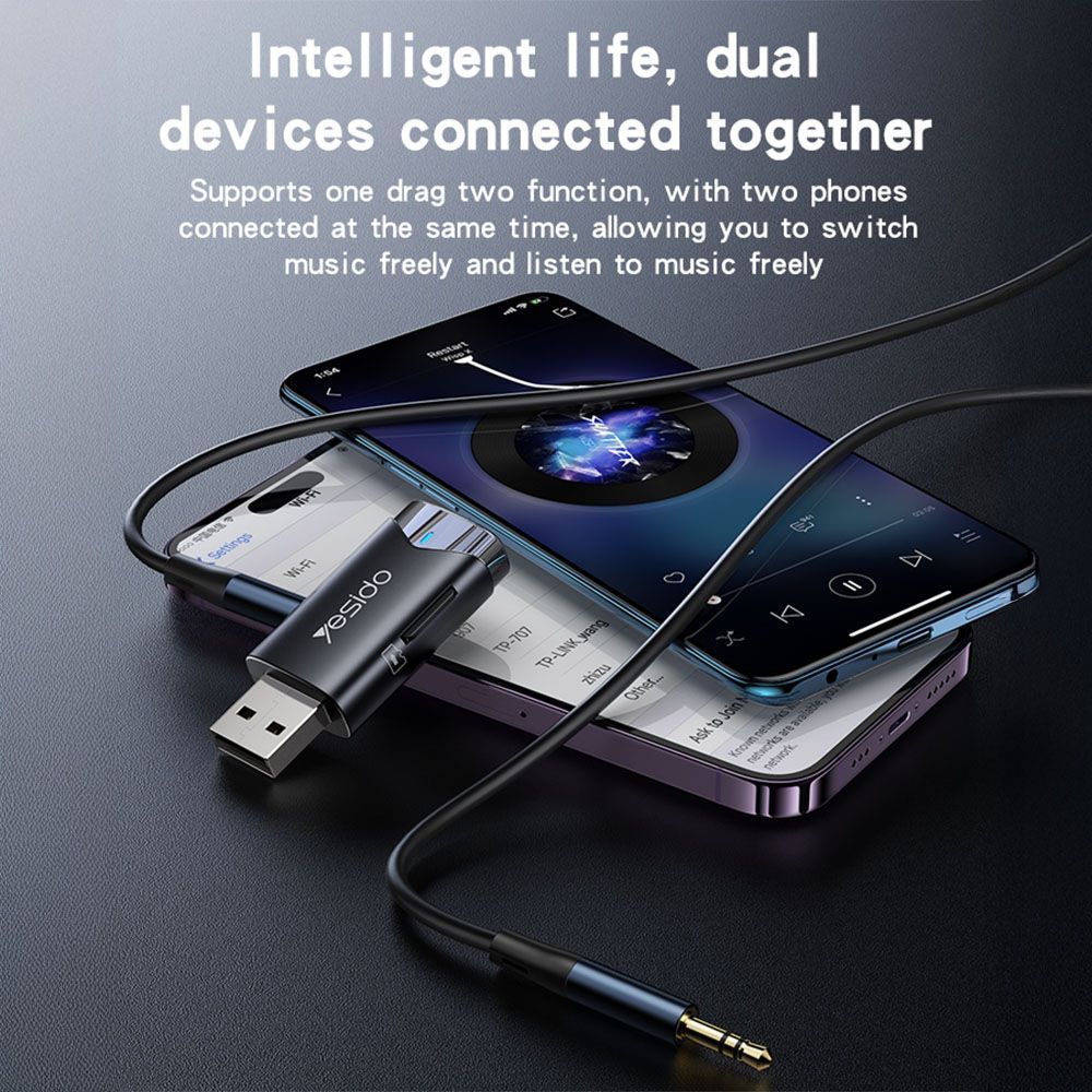 Yesido Αντάπτορας Bluetooth Αυτοκινήτου 5.0 USB σε AUX YAU40 Μαύρο