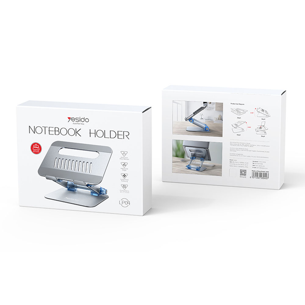 Yesido LP04 Αναδιπλούμενη Βάση Στήριξης Laptop Αλουμινίου Ασημί